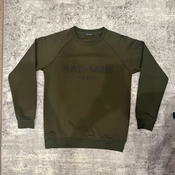 Balmain Paris Sweatshirt with embossed logo in dark olive